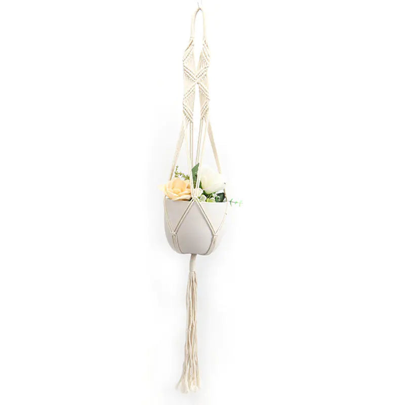 Handwoven Cotton Macrame Hanging Planter Basket