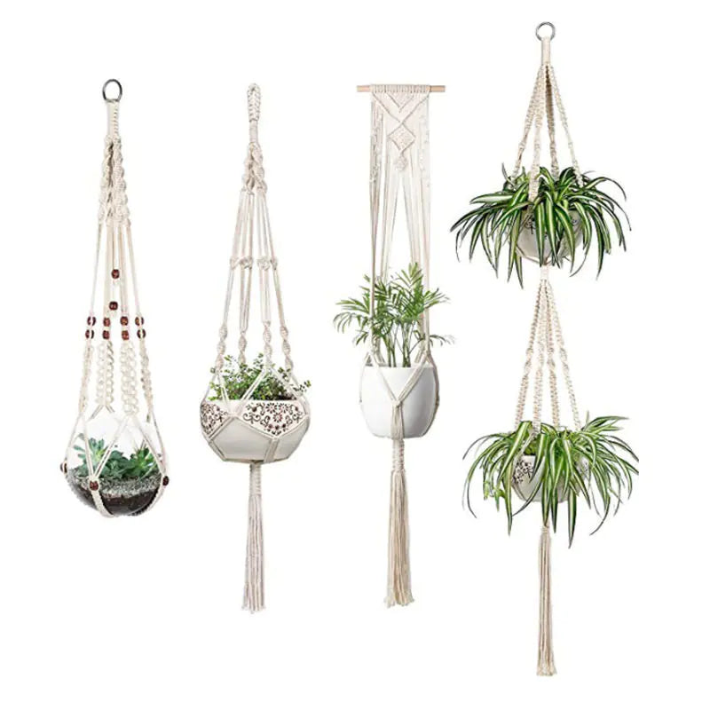 Handwoven Cotton Macrame Hanging Planter Basket