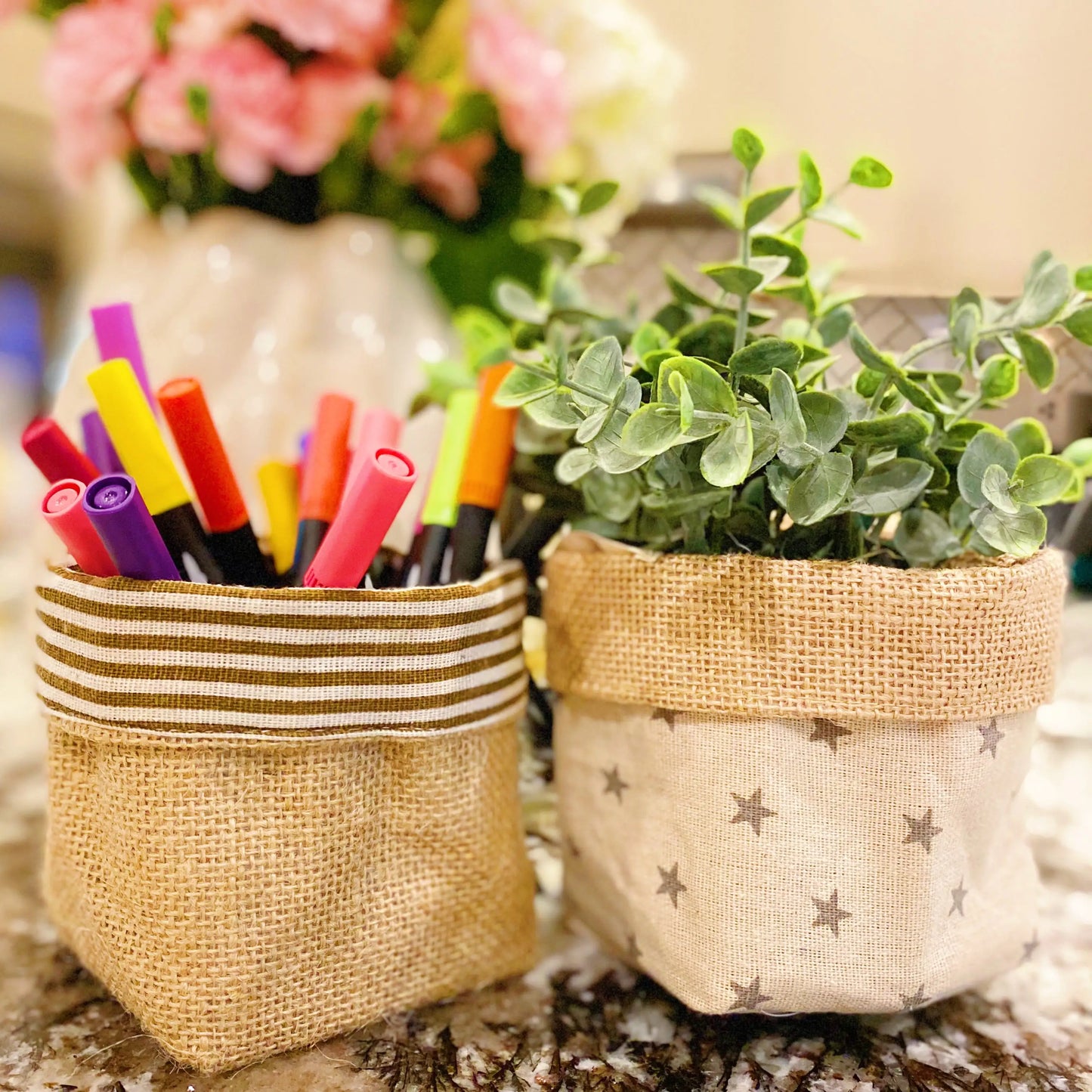 Boho Burlap Reversible Plant Pot Cover