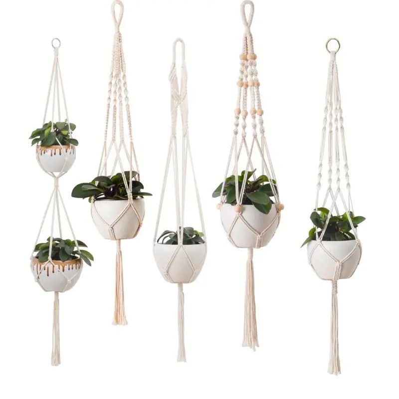 Handwoven Cotton Macrame Hanging Planter Basket