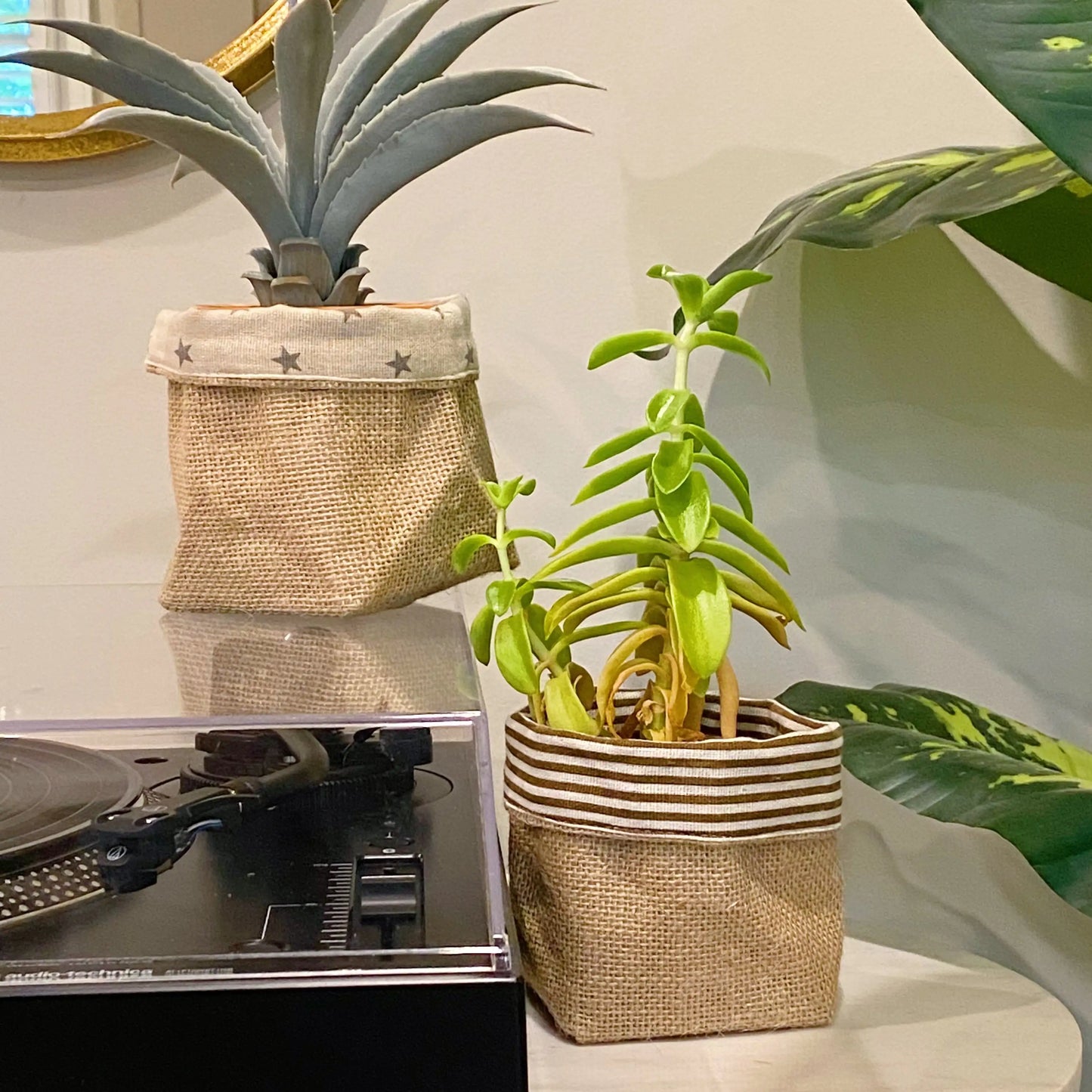 Boho Burlap Reversible Plant Pot Cover