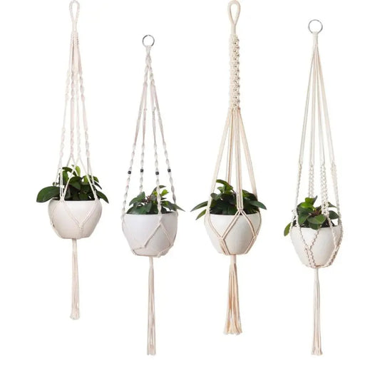 Handwoven Cotton Macrame Hanging Planter Basket