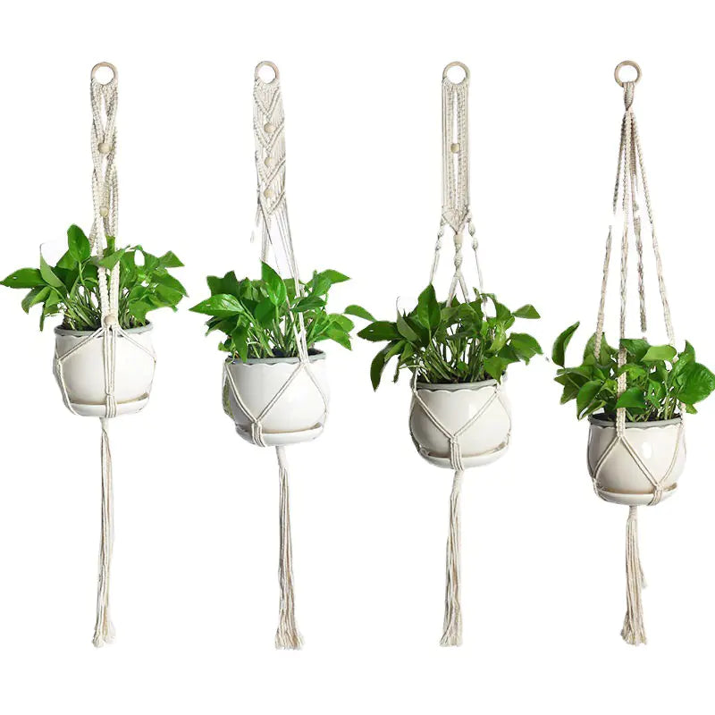 Handwoven Cotton Macrame Hanging Planter Basket